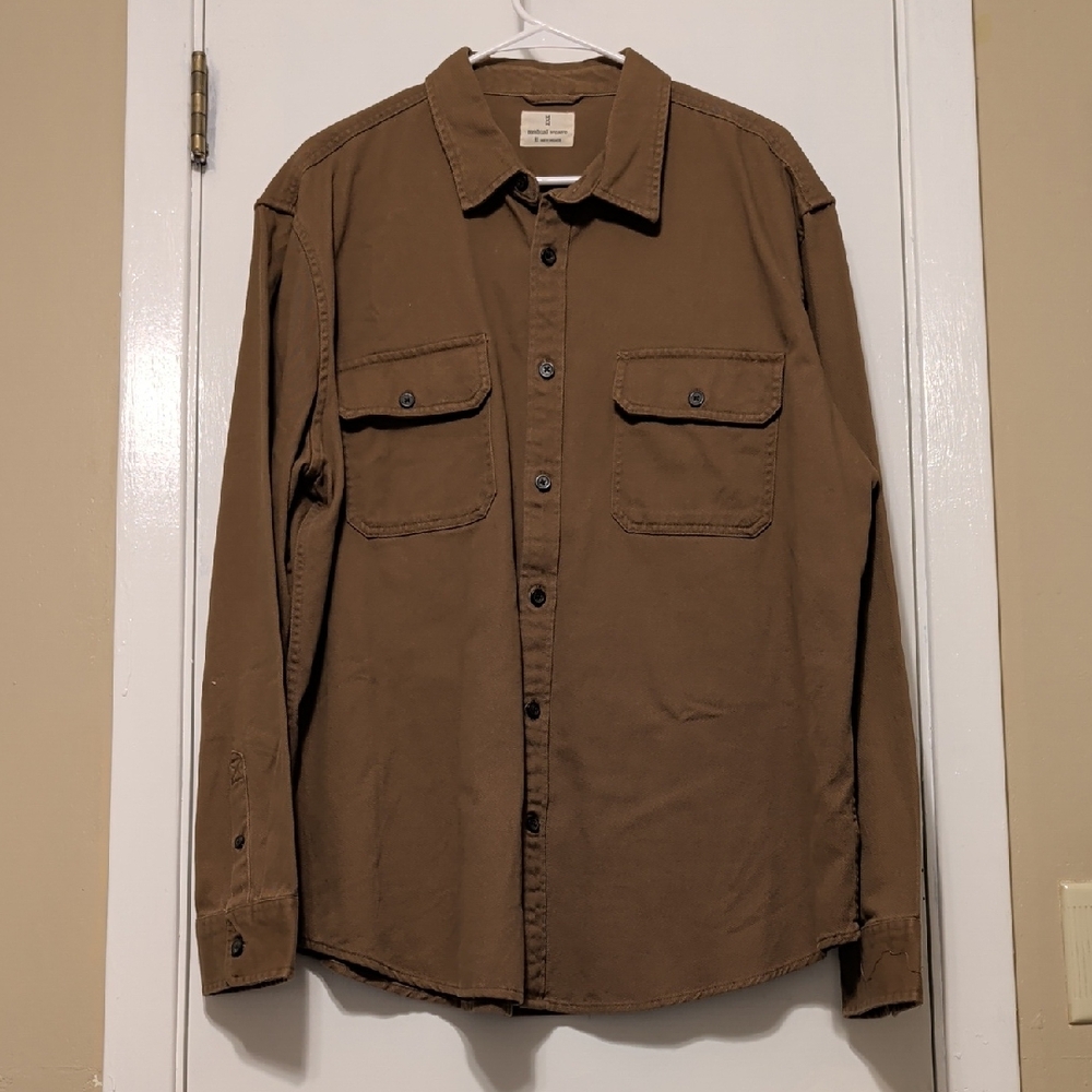 Men's Brown Button-Up Utility Jacket Shirt